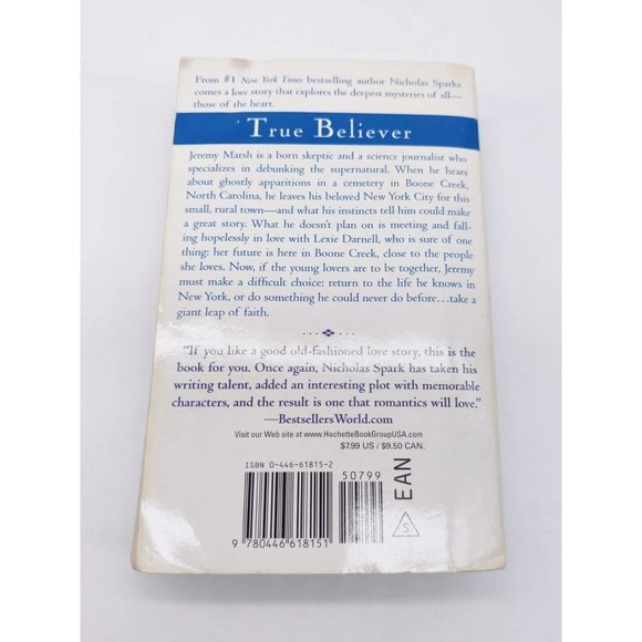 True Believer Nicholas Sparks Paperback Book Novel Love Story Romance NY Best #1 - Picture 3 of 9